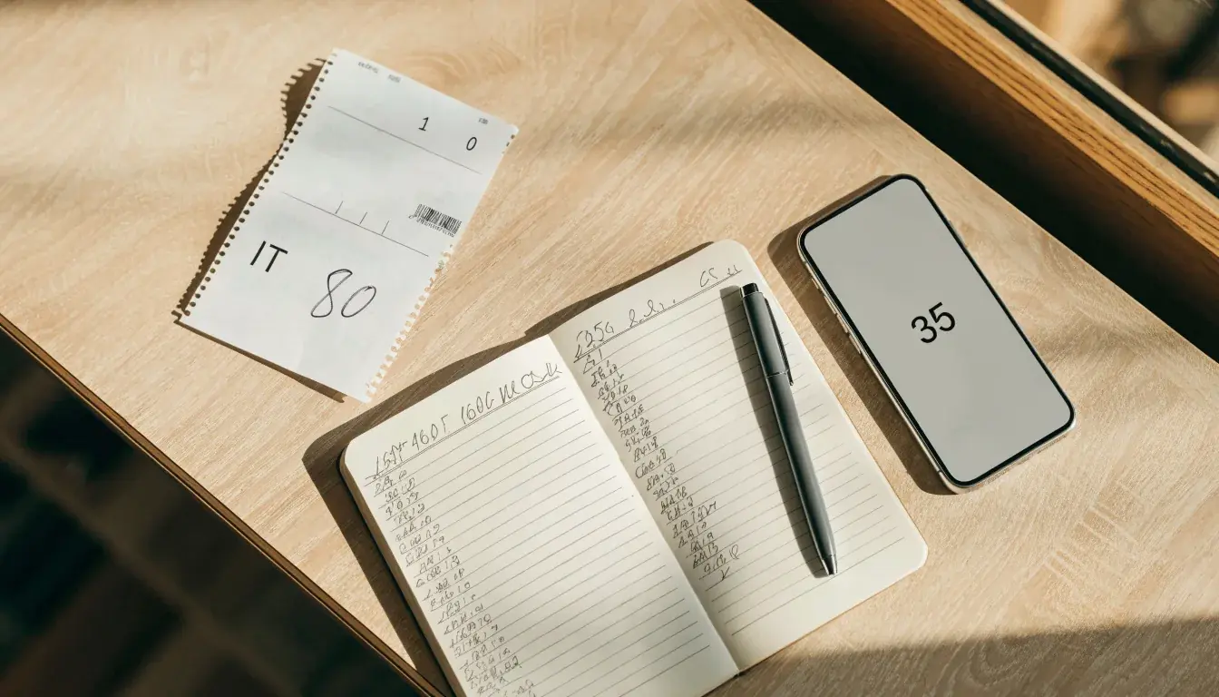 Un documento di identità appoggiato accanto a uno smartphone con un timer sullo schermo, su un tavolo da cucina