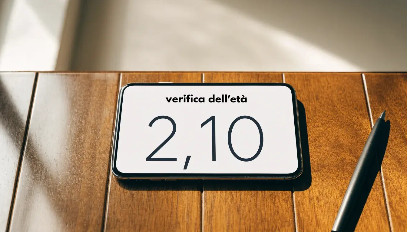 Un foglio di concessione in carta con un timbro rosso, appoggiato su una scrivania di legno accanto a una penna