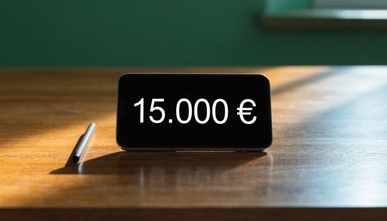 Un foglio di concessione in carta con un timbro rosso, appoggiato su una scrivania di legno accanto a una penna